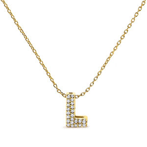 10K Yellow Gold Diamond Accent "L" Initial Bubble Pendant Necklace